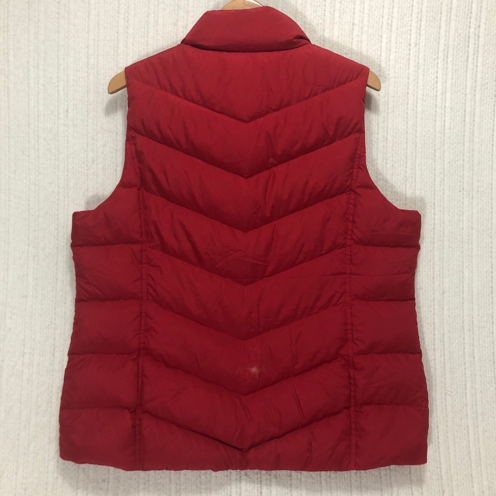 Lands' End Mens Red Down Puffer Vest Chevron Quilted Full Zip Size L 14-16 - Picture 6 of 8